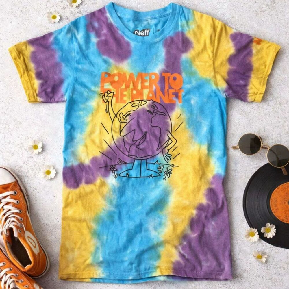 Neff Tie Dye Graphic T Shirt Power To The Planet Unisex Small